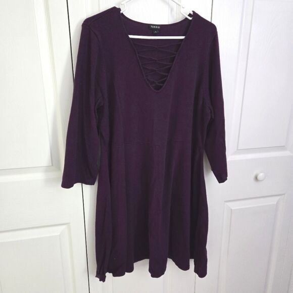 TORRID Dark Purple Mini Sweater Cross Front Skater Dress Size 4 - Picture 3 of 8